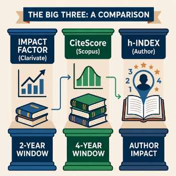 The Big Three A Comparison of Impact Factor, CiteScore, and h-Index